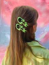 Load image into Gallery viewer, green flame hair clip set