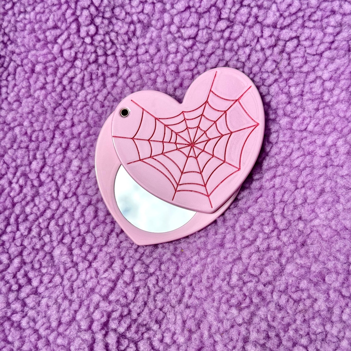 Pink Spider Web Pocket Mirror