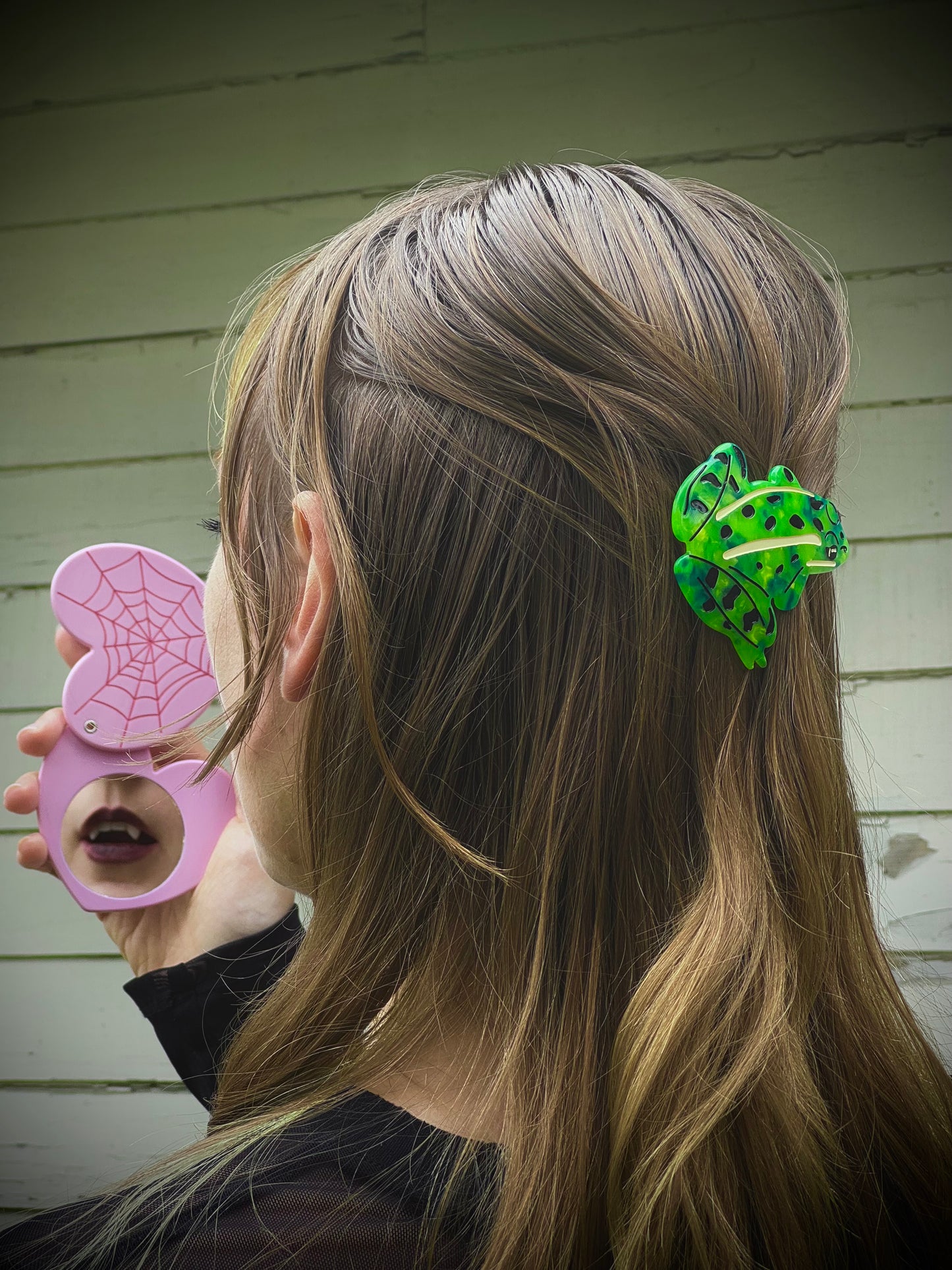 Pink Spider Web Pocket Mirror