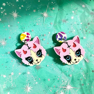 demonic 90s kitty earrings