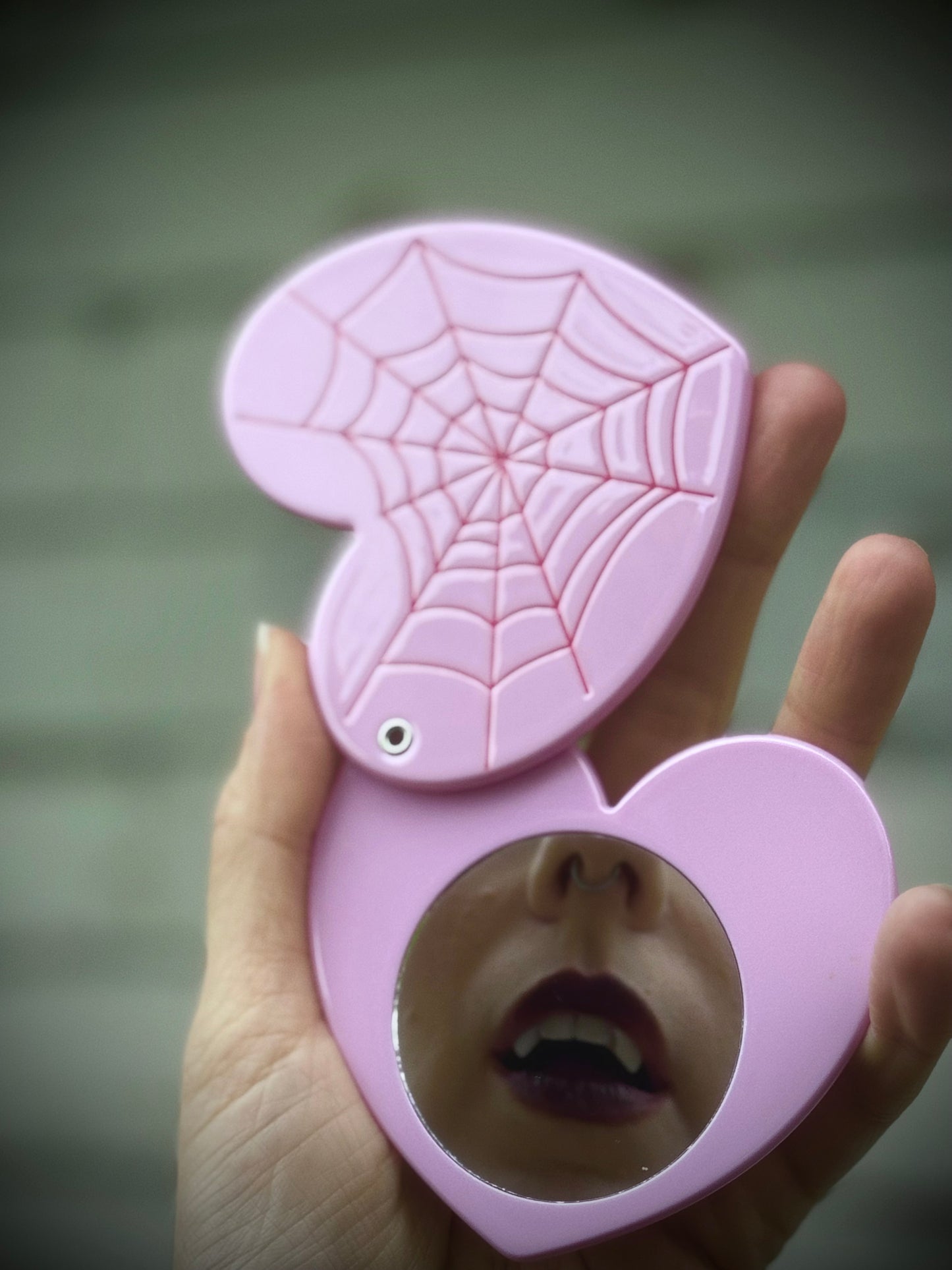 Pink Spider Web Pocket Mirror