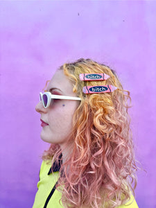 bitch hair clips pink