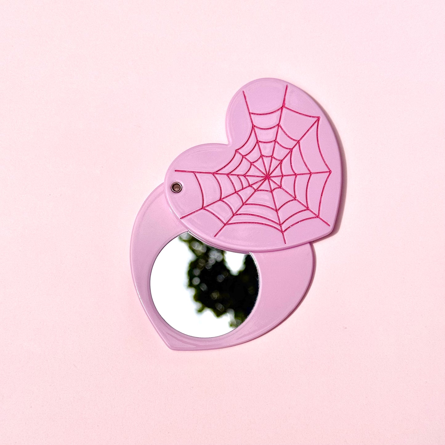 Pink Spider Web Pocket Mirror