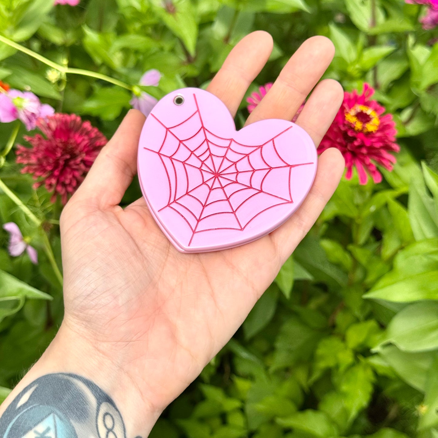 Pink Spider Web Pocket Mirror