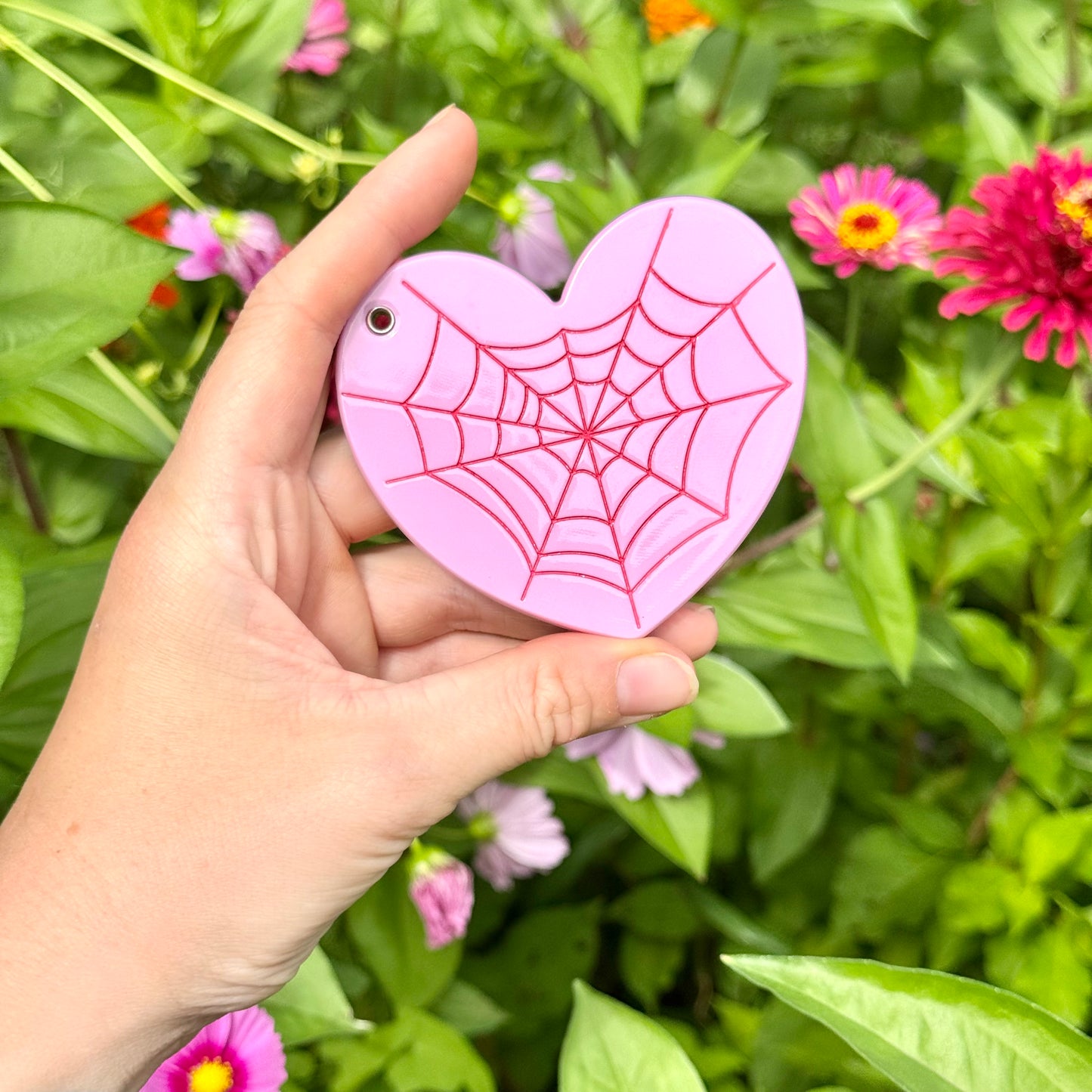 Pink Spider Web Pocket Mirror