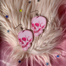 Load image into Gallery viewer, pink skull earrings