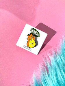 happy flame enamel pin