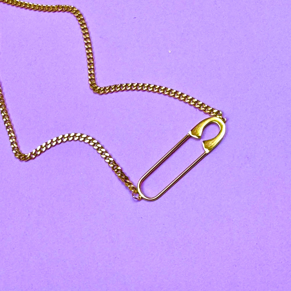 Safety Pin Necklace- Stainless Steel – Peach Beast