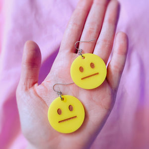 straight face emoji earrings