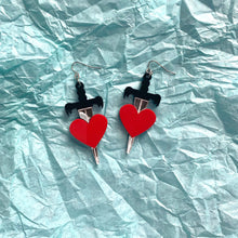 Load image into Gallery viewer, heart dagger earrings
