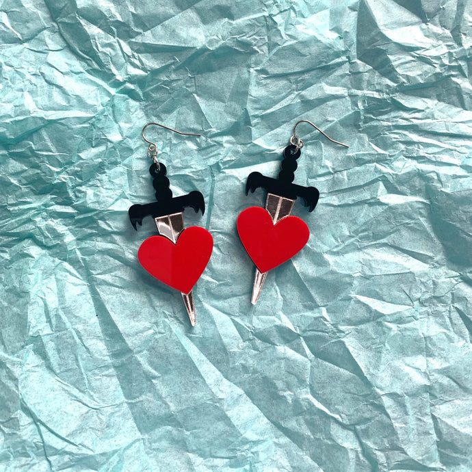 heart dagger earrings