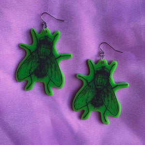 slime green fly earrings