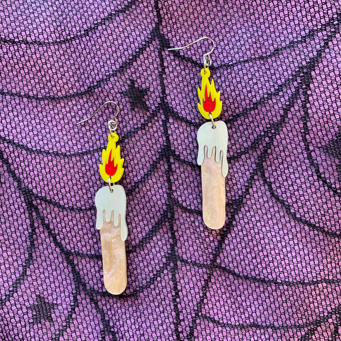 melty candle earrings